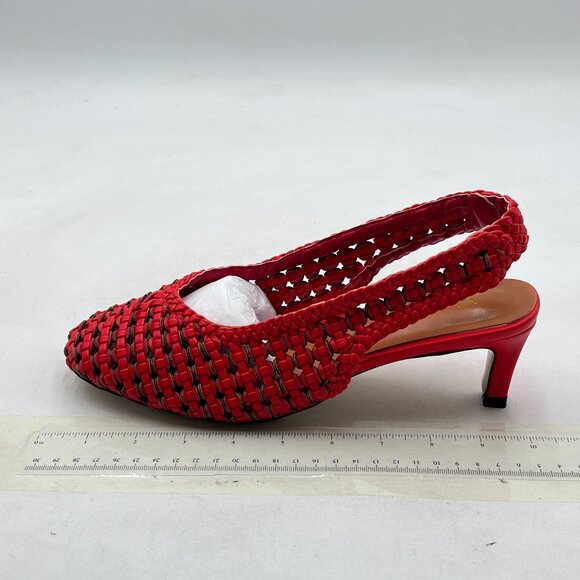 Wo Wagas Red Slingback Strap Square Toe Pump Slip On Low Kitten Heels Sandals - Picture 2 of 8